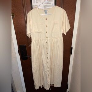 Vintage Plus Size Cream Button-Down Midi Dress